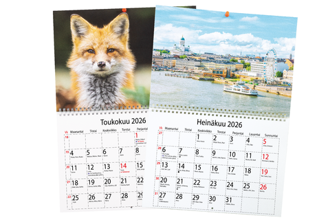 A4 Seinäkalenteri, kierresidottu, avattuna A3